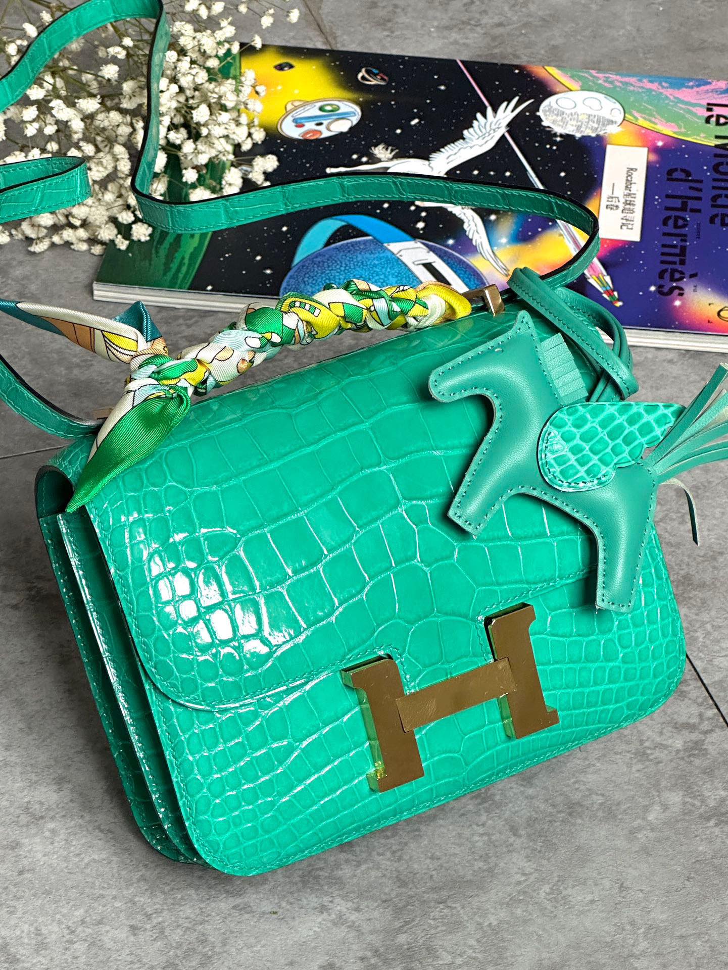 Hermes Constance 18 Mini Handmade Bag In Vert Empire Shiny Alligator Crocodile Leather